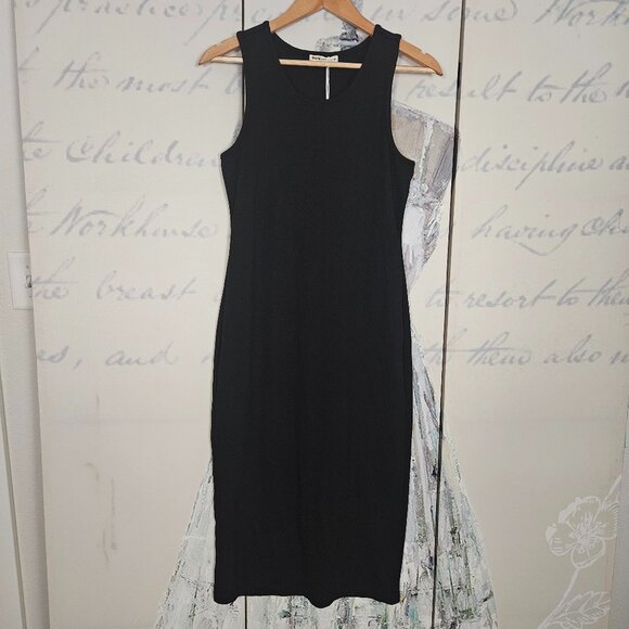 NWT Marine Layer Lexi Rib Dress Size Medium Black Sleeveless Midi Stretch - Picture 2 of 6